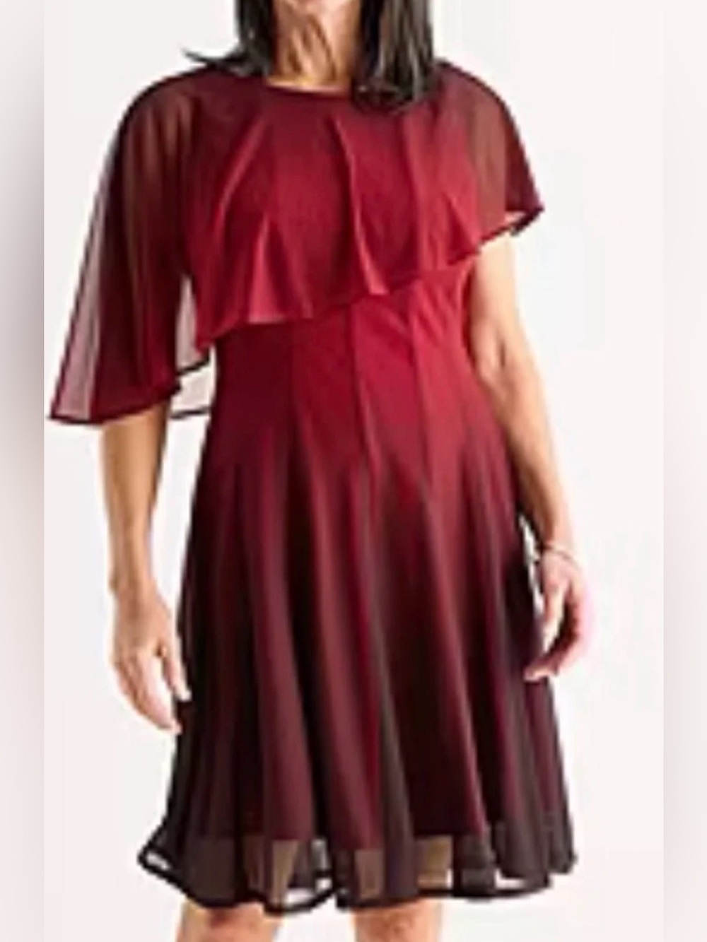 Danny & Nicole Short Sleeve Dress With Chiffon Overlay Red Ombre Size 12 NWT!!